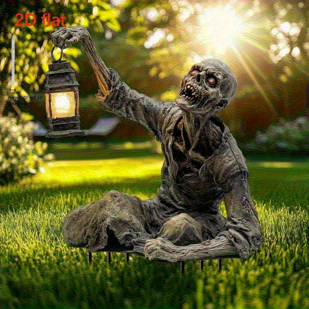 Halloween Lantern Terror Zombie Ornament – 2D Acrylic Ground Plug for Garden and Outdoor Decor