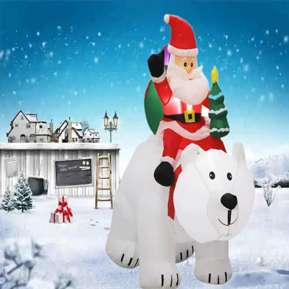 2.1M Inflatable Santa Riding Polar Bear – Christmas LED-Lit Decoration for Indoor & Outdoor Display | Plug-In, Freestanding.