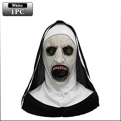 Screaming Nun Horror Masks – White Scare Face Costume Props for Halloween Parties and Cosplay