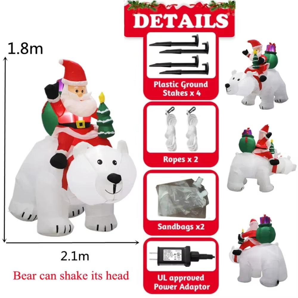 2.1M Inflatable Santa Riding Polar Bear – Christmas LED-Lit Decoration for Indoor & Outdoor Display | Plug-In, Freestanding.
