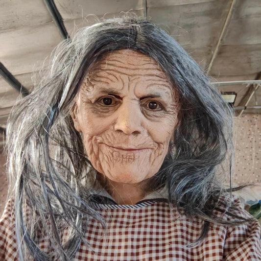 Halloween White-Haired Old Lady Latex Mask Movable Jaw Rave Party Horror Granny Witch Mask Lifelike Granny Cosplay Costume Props 240830