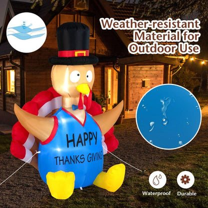 6FT Thanksgiving Inflatable Turkey – LED-Lit Outdoor Decoration with Built-In Fan | Waterproof Polyester, Self-Inflating.
