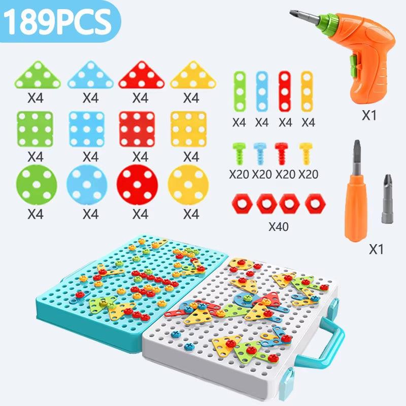 Build, Screw & Create – Kids Electric Drill Toy Set with Puzzle Blocks for STEM Learning (Ages 3–6).