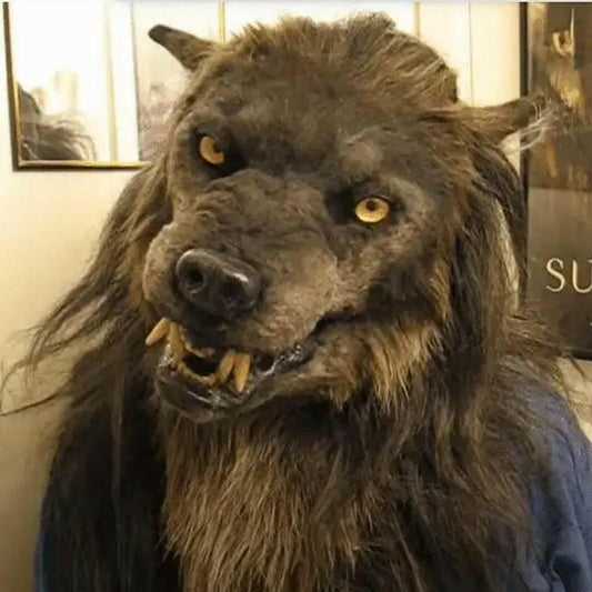 Latex Werewolf Head Mask – Realistic Wolf Hair Headgear for Halloween Parties & Scary Decor