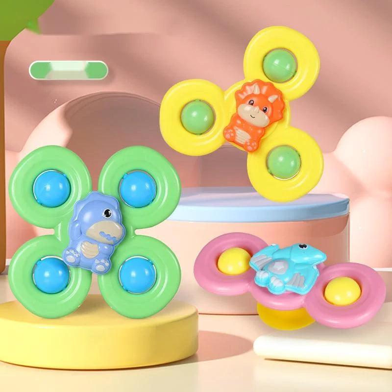 Spin, Stick & Play – 3PCS Suction Cup Spinner Bath Toys for Baby Sensory Fun.