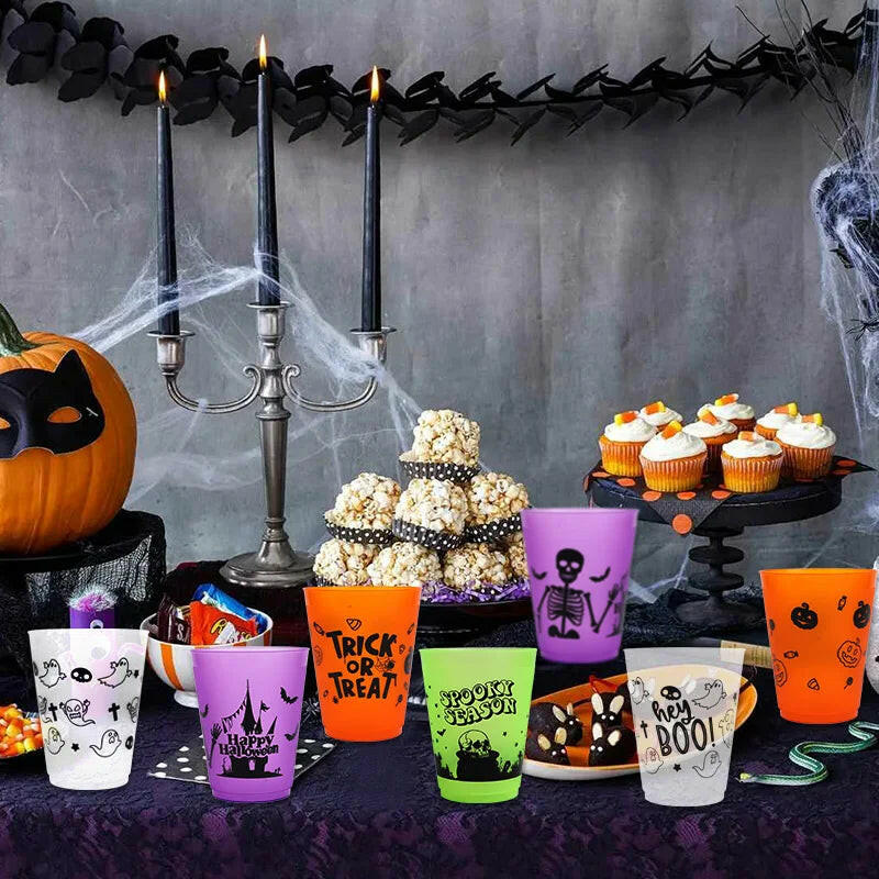 Halloween Skull Party Cups – 8 to 24PCS Plastic Boo Juice & Cocktail Cups for Spooky Table Décor