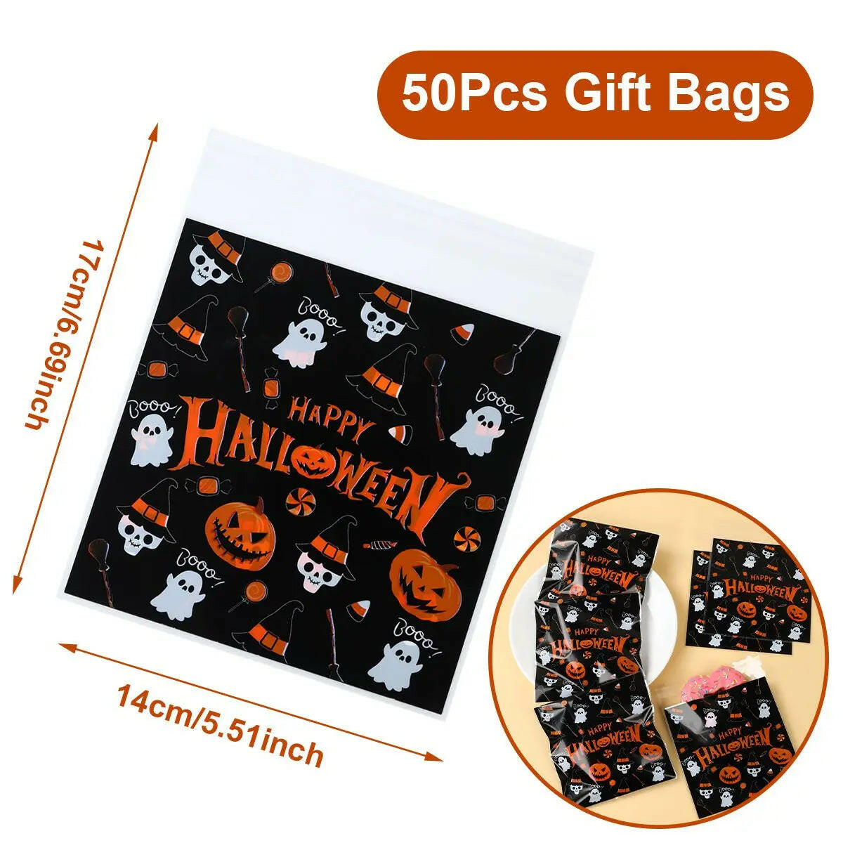 50-Pack Halloween Candy Bags – Pumpkin & Ghost Party Favor Bags for Trick-or-Treat & Home Decor (2025 Edition)
