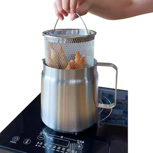 Stainless Steel 2L Deep Fryer Pot with Basket and Oil Strainer, 304 Stainless Steel Deep Frying Pot for French Fries, Chicken.