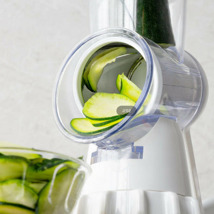 3-in-1 Manual Rotary Vegetable Slicer – Grater, Shredder & Chopper in One.