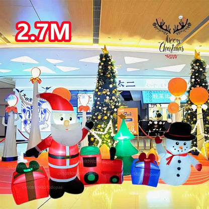 9FT Inflatable Christmas Train – Santa, Snowman & Tree Gift Combo with LED Lights - Holiday ShowStopper.