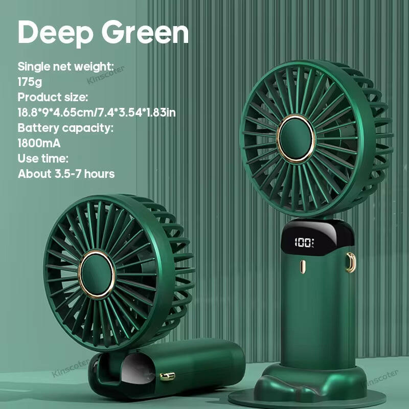 Portable USB Mini Fan with 5-Speed Airflow, LED Display & 7-Hour Battery Life! Stay Cool Anywhere Anytime.