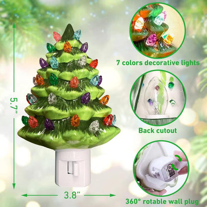 Hand‑Painted Ceramic Christmas Tree Night Light – Vintage Green Accent.