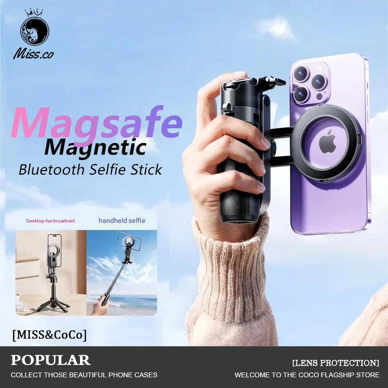 Premium 4-in-1 Selfie Stick with Wireless Remote, Magnetic Clip, and 360° Rotation for Optimal Photography