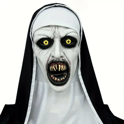 Frightening Nun Latex Mask – Realistic Full Head Horror Costume Prop for Halloween & Cosplay Events