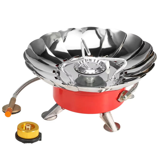Windproof Piezo Ignition Lotus Gas Stove with Adapter for Camping & Hiking 