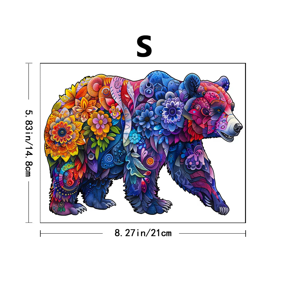 Wooden Animal Puzzle Collection – Bear, Turtle, Cat & Elephant Irregular Jigsaws for Adults & Kids.