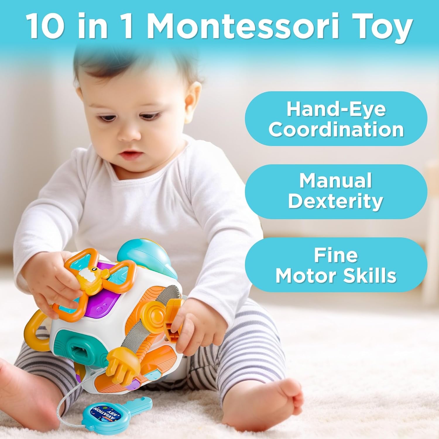 🧩 10‑in‑1 Montessori Wooden Busy Cube