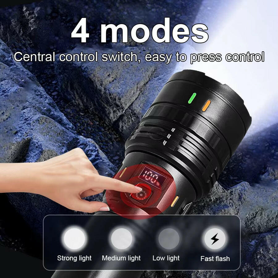 Unleash the Power: 10,000,000 Lumen Ultra-Bright Long-Range Flashlight - 5,000M Beam & IPX6 Waterproof for Ultimate Outdoor Adventures, Security & Emergencies!.