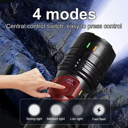 Unleash the Power: 10,000,000 Lumen Ultra-Bright Long-Range Flashlight - 5,000M Beam & IPX6 Waterproof for Ultimate Outdoor Adventures, Security & Emergencies!.