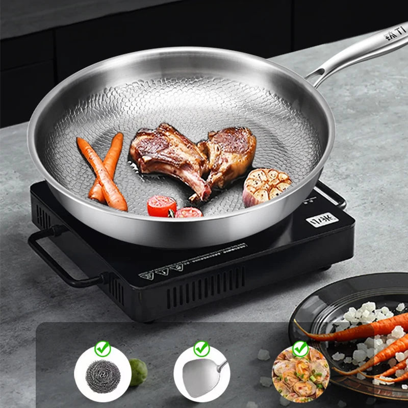 Pure Titanium Frying Pan – Hammer-Pattern Non-Coated Cookware (26/28/30cm)