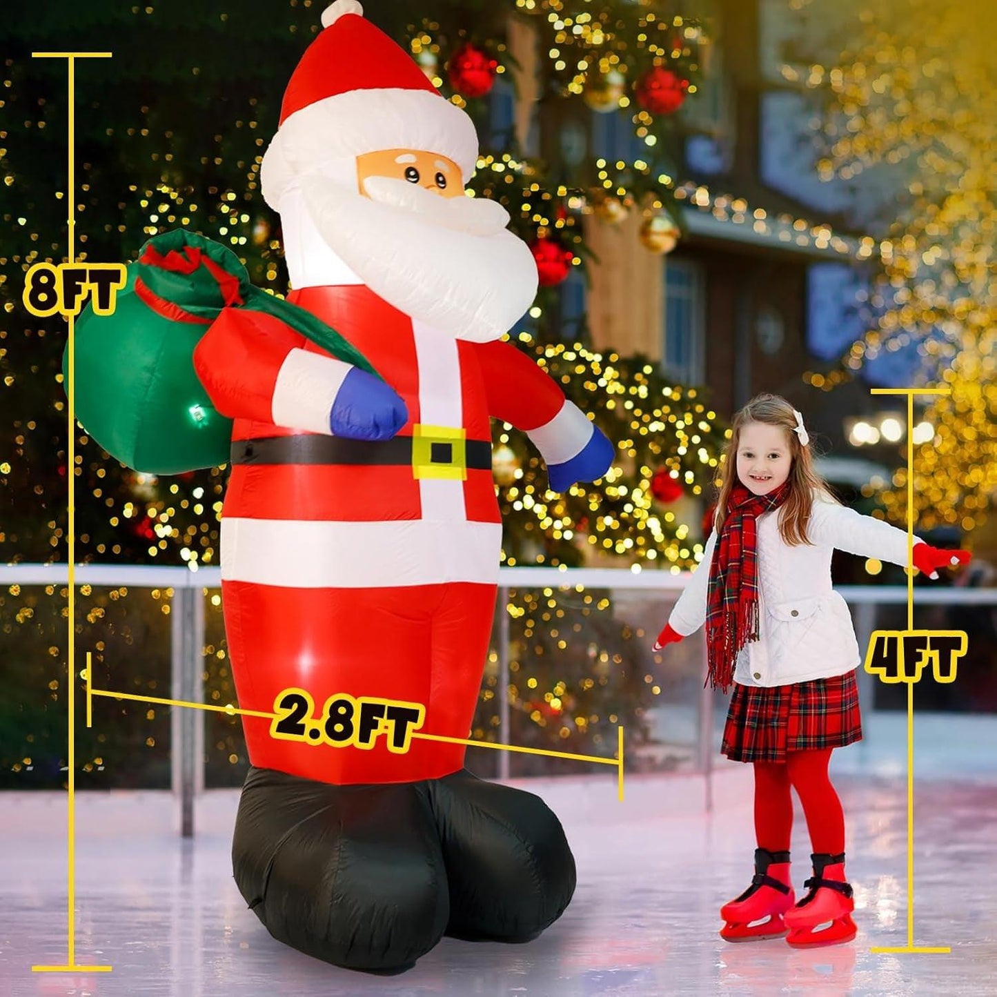 8FT Giant Santa Christmas Inflatable – Outdoor Decoration with LED Lights & Gift Bag | Yard, Retail & Event Display.