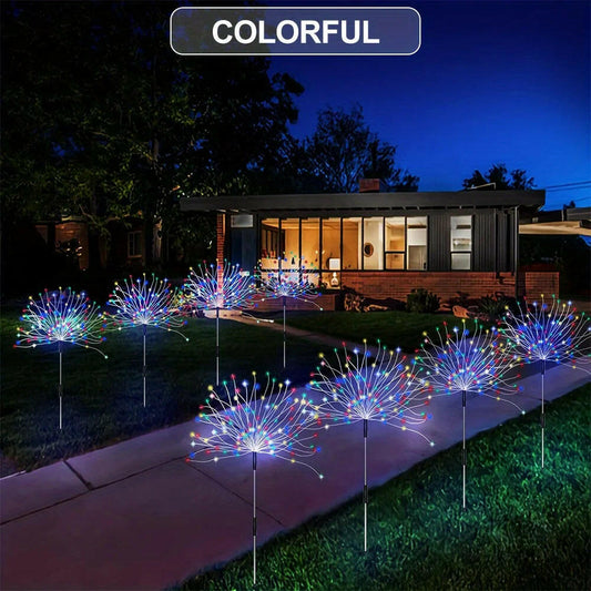 200 LED Solar-Powered Multicolor Starburst Lights - Waterproof Decorative Lamps with 8 Lighting Modes for Outdoor Gardens and Pathways