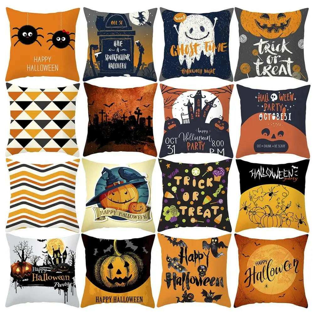 Halloween Cushion Covers – Cartoon Pumpkin, Bat & Ghost Design for Spooky Seasonal Decor