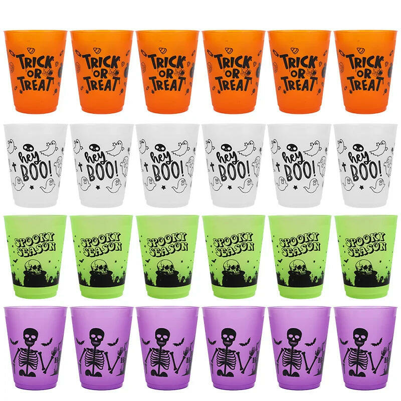 Halloween Skull Party Cups – 8 to 24PCS Plastic Boo Juice & Cocktail Cups for Spooky Table Décor