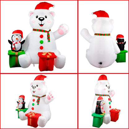 6FT Polar Bear & Penguin Christmas Inflatable – LED-Lit Outdoor Decoration with Gift Boxes | Waterproof, Self-Inflating.