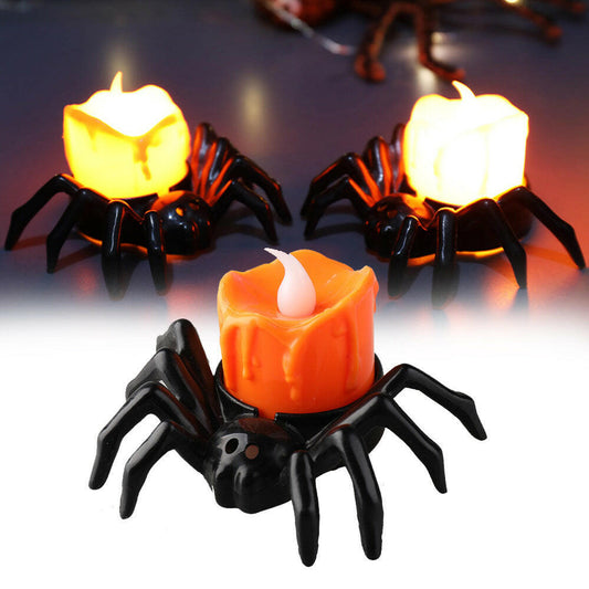 2025 Spider Candlestick LED Ornament – Battery-Powered Halloween Table Light for Parties & Haunted Decor (7×8.5×5cm)