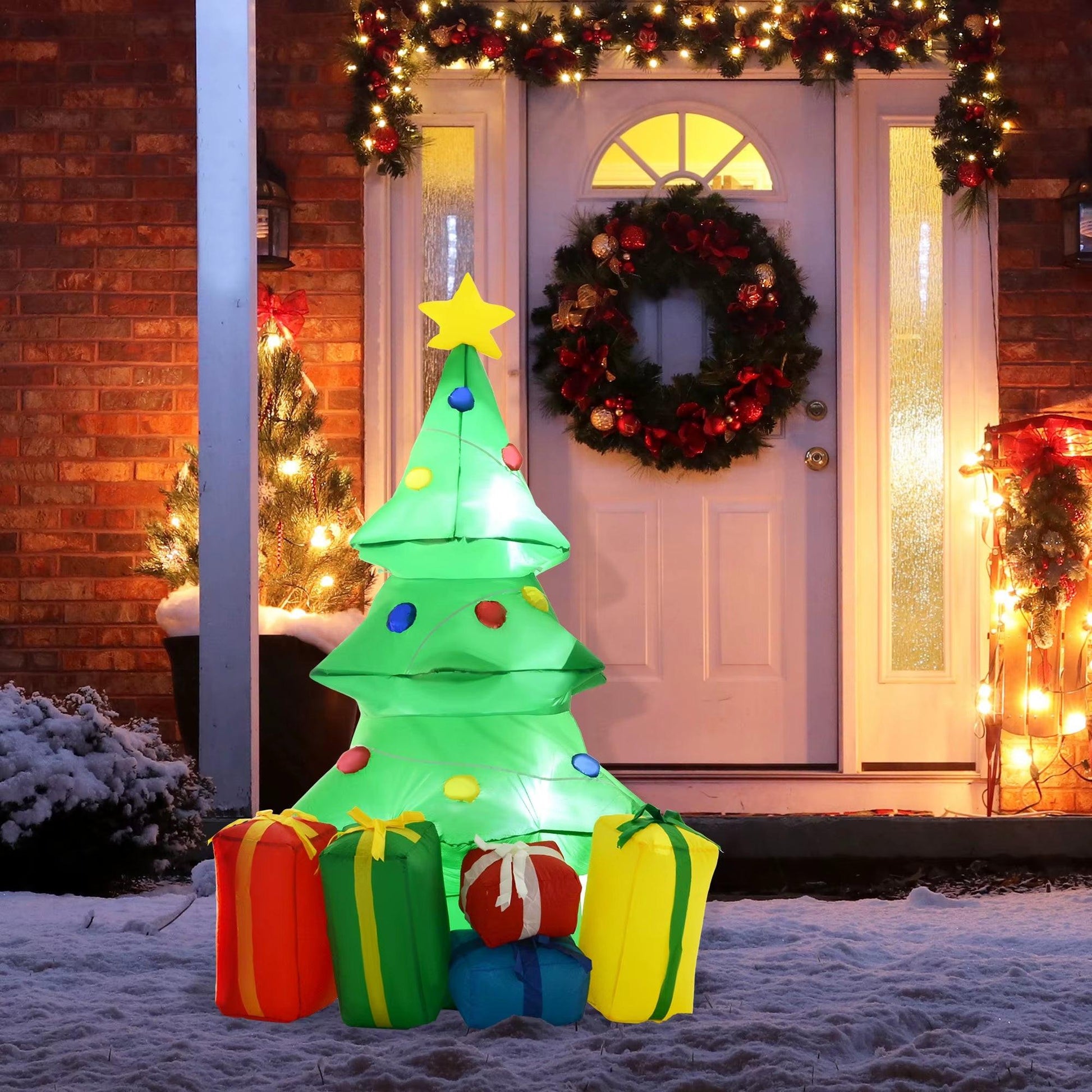 5FT Inflatable Christmas Tree – LED-Lit Outdoor Decoration with Presents | Waterproof Polyester, Self-Inflating.