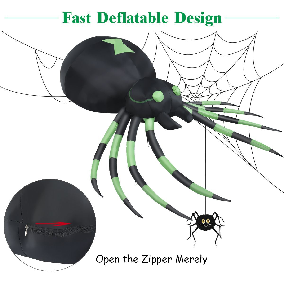 1.8m Halloween Inflatable Spider – LED‑Lit Outdoor Decoration