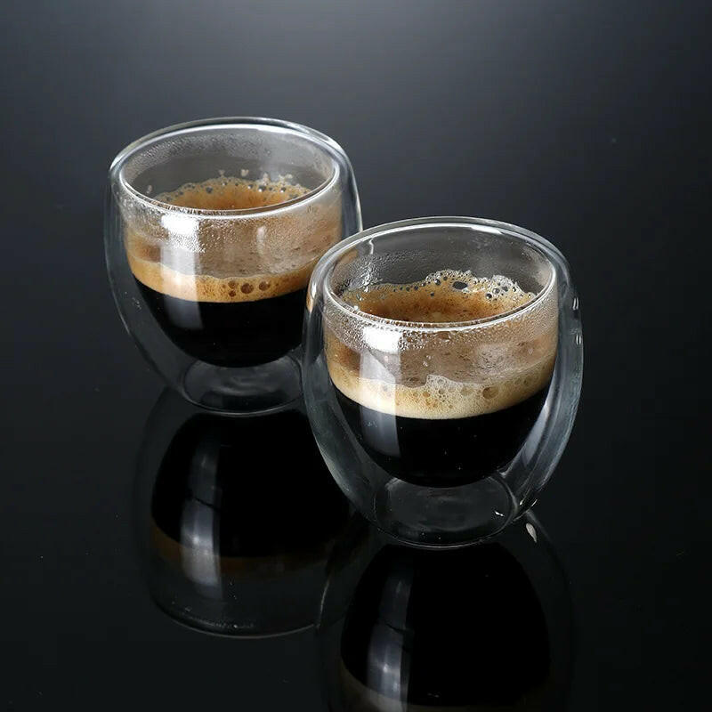 80ML Double Wall Shot Glass Cups - Set of 2-12, Handmade, Heat Resistant, Ideal forEspresso, Tea, Whisky, or a nice hot toddy.
