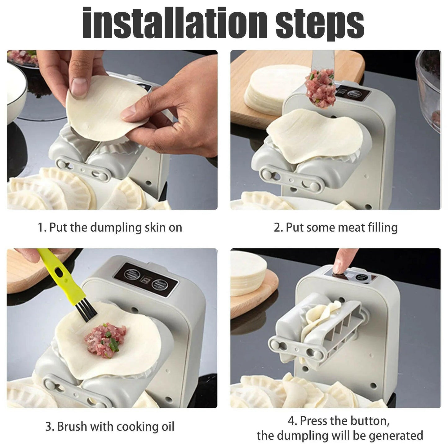 Electric Dumpling Maker – Rechargeable, 2-Speed Automatic Dumpling Press with Filling Spoon & Brush