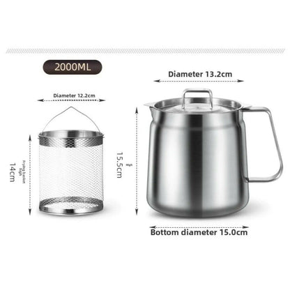 Stainless Steel 2L Deep Fryer Pot with Basket and Oil Strainer, 304 Stainless Steel Deep Frying Pot for French Fries, Chicken.