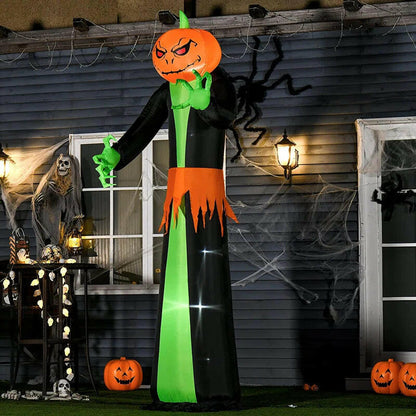 Extra-Tall Halloween Inflatable – LED-Lit Pumpkin Head Ghost with Automatic Inflation & Ground Stakes