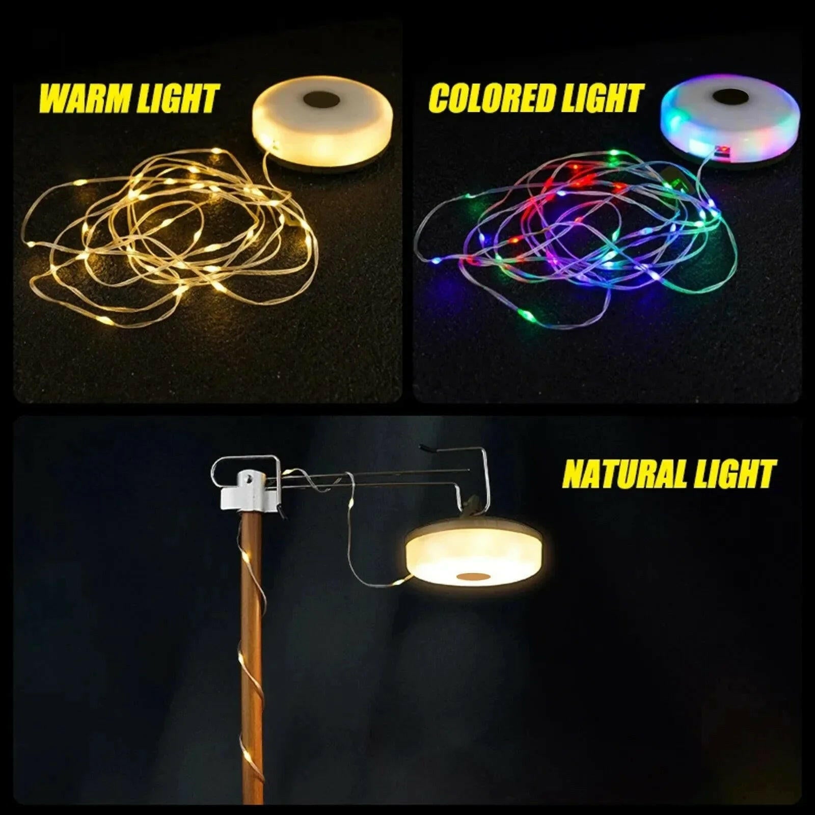 Camping String Lights 2 In1 Outdoor Waterproof Portable Stowable String Light with Lighting Modes USB Camping Lights for Hiking.