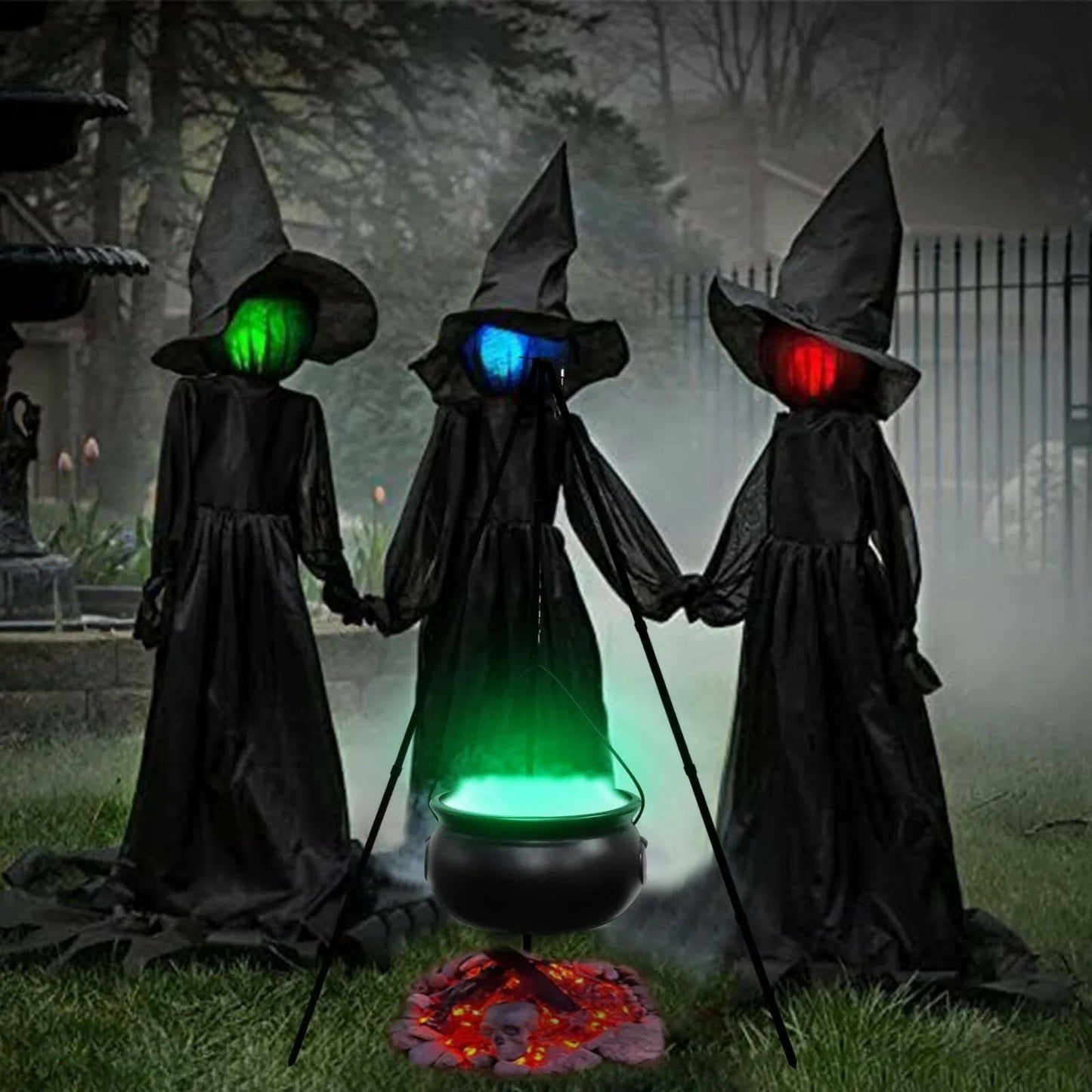 Hanging Witch Cauldron Candy Bucket with Tripod – Light-Up Halloween Prop for Indoor & Outdoor Decor