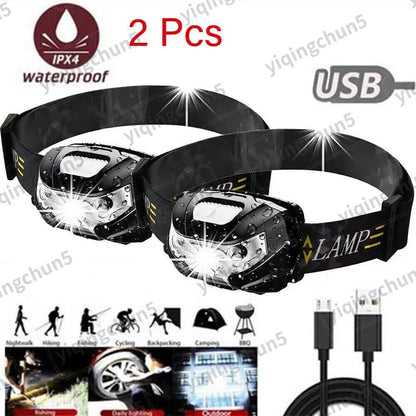USB Rechargeable LED Headlamp – Waterproof, 3 Modes, 10H Runtime (1/2 Pack) | Built for Outdoor Safety and Hands-Free Convenience.