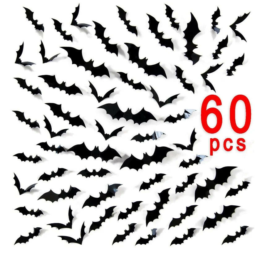 2025 3D Black PVC Bat Wall Stickers – 12-Piece Halloween Set for DIY Haunted Decor & Party Atmosphere