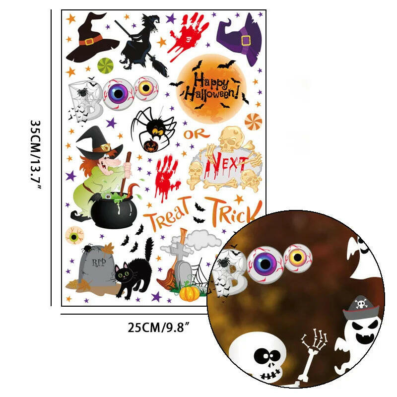 2025 Bloody Handprint & Halloween Sticker Set – Window, Wall & Floor Decals with Ghost, Bat, Pumpkin & Web Designs (1 Set)