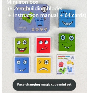 Wooden Expressions Toy Wooden Magic Cube Face Pattern Building Blocks Educational Montessori Toys Wooden Matching Block Puzzles.