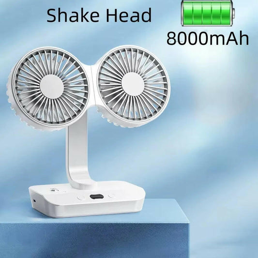 Premium Dual-Head Desktop Fan – Ultimate Cooling with Smart Rotation.
