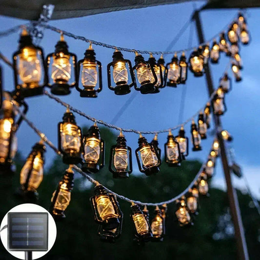 Solar Retro Kerosene LED String Lights – Warm White Decorative Lanterns for Halloween, Ramadan, Eid & Festive Occasions