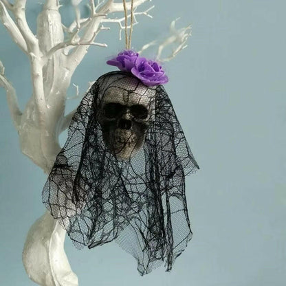 Foam Skull Hanging Ornament – 36cm Halloween Decoration with Cloth or Flower Wrap (8 Variants)