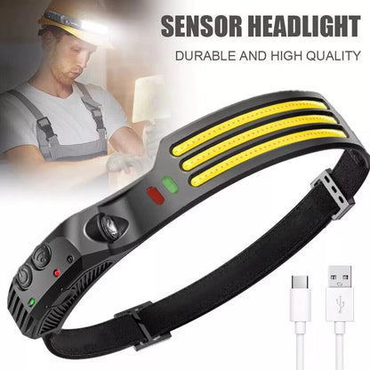 Rechargeable LED Headlamp – Waterproof, Motion Sensor, 5 Light Modes | Built for Camping, Hiking, and Night Safety.
