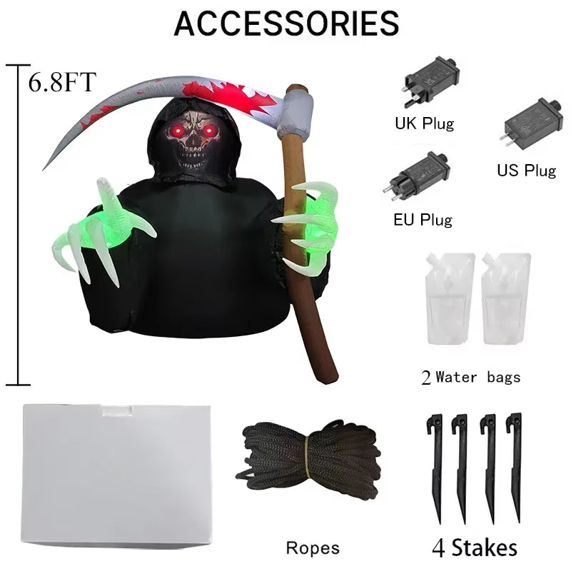 6.8FT Halloween Inflatable Grim Reaper with Built-In LED Lights – Blow-Up Yard Decoration for Outdoor and Party Displays