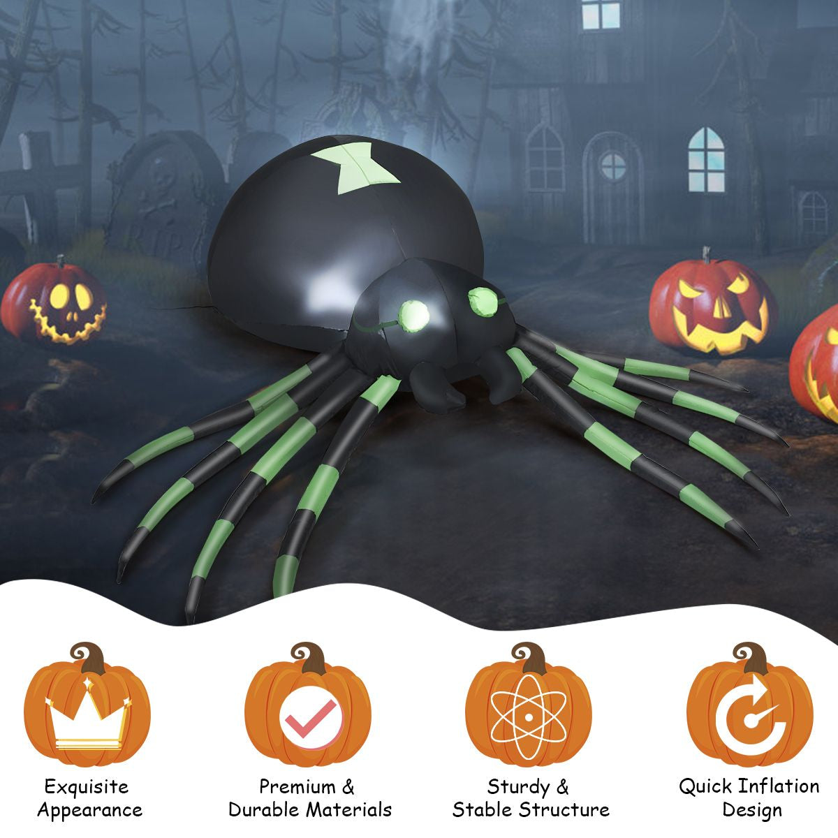 1.8m Halloween Inflatable Spider – LED‑Lit Outdoor Decoration