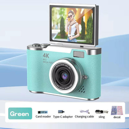 Capture Every Moment: 4K CCD Digital Camera with 48MP, 8X Zoom, 180° Flip Screen & Free 32GB Card!.
