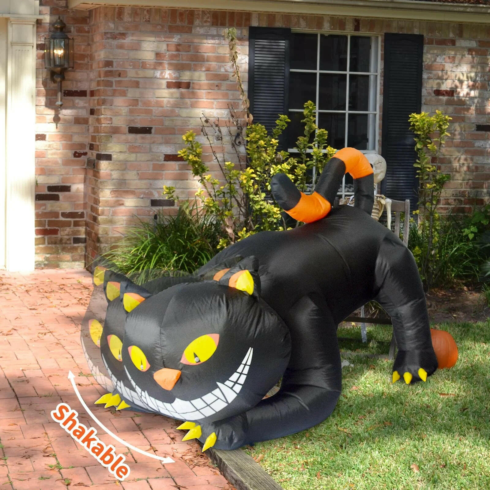 6FT Inflatable Halloween Black Cat with Fangs – LED Blow-Up Decoration for Garden, Lawn, and Indoor Displays